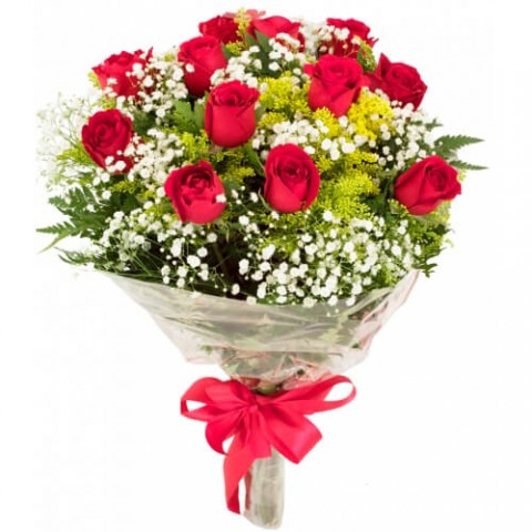 Bouquet Tradicional com 12 Rosas Vermelhas 