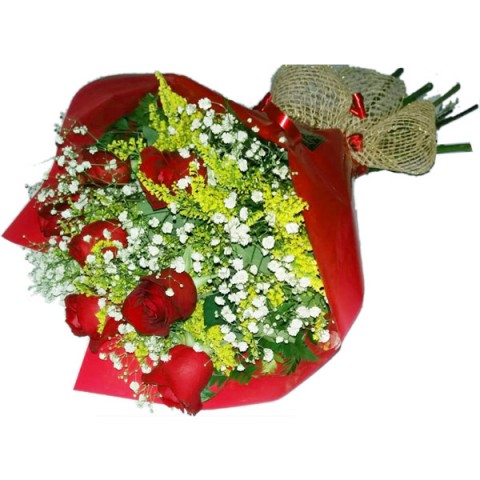 Bouquet com 06 Rosas Vermelhas .